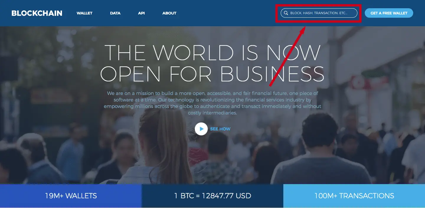 Page d'accueil de Blockchain.info