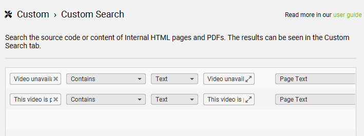 Setting up Custom Search filters to catch YouTube videos that have been removed.