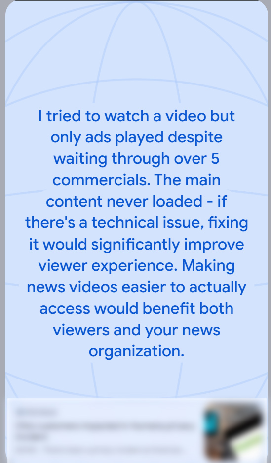 Google Note about video ads that were overwhelming