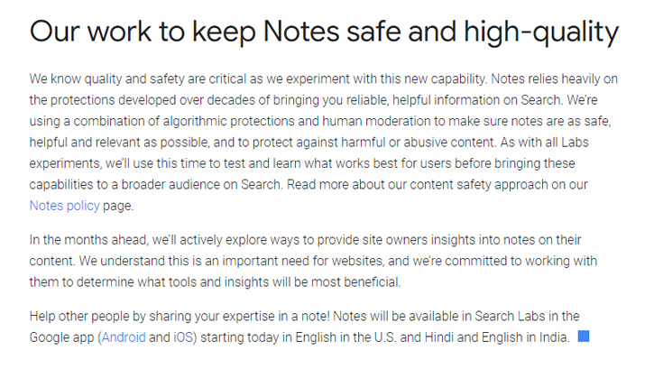 Google Notes policy and protections