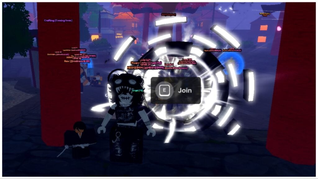 La imagen muestra a mi avatar parado frente a un portal en el momento del desove que brilla en blanco y negro con rayos LED que forman un marco circular entrecortado para el portal.