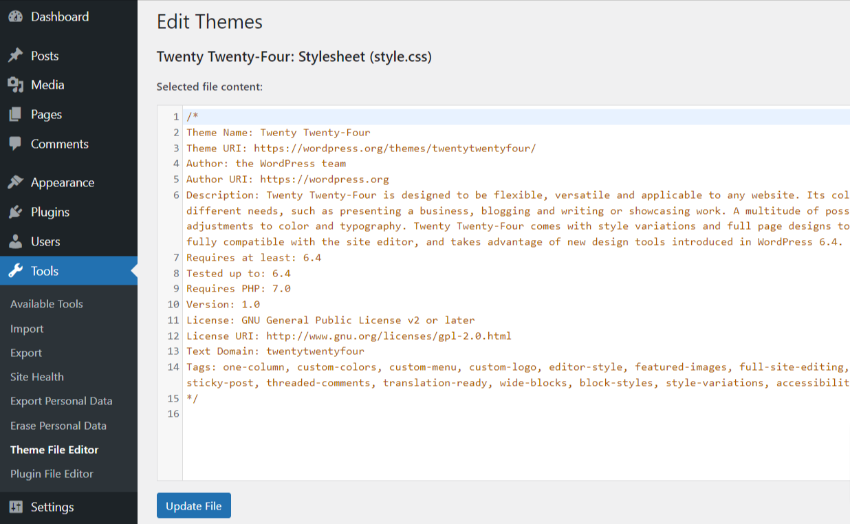 Theme file style.css