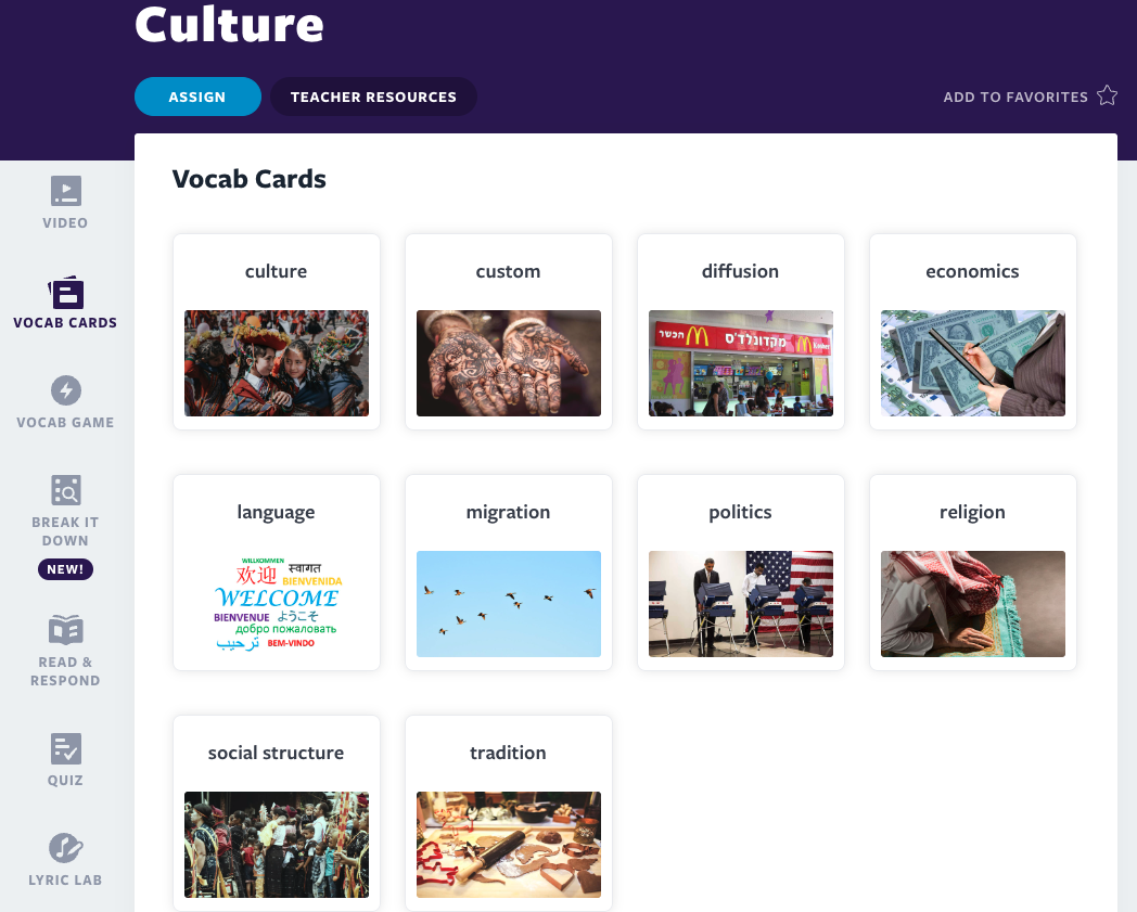 Culture Vocab Cards