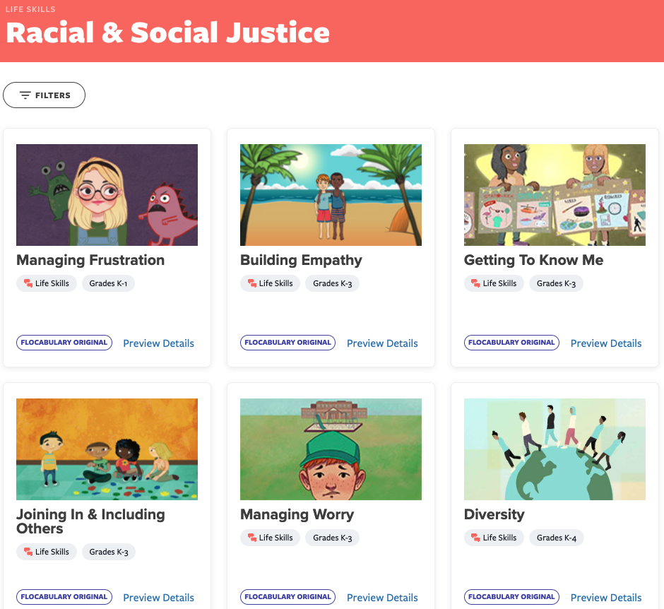 Lessen over rassen- en sociale rechtvaardigheid op de onderwerppagina van Flcoabulary