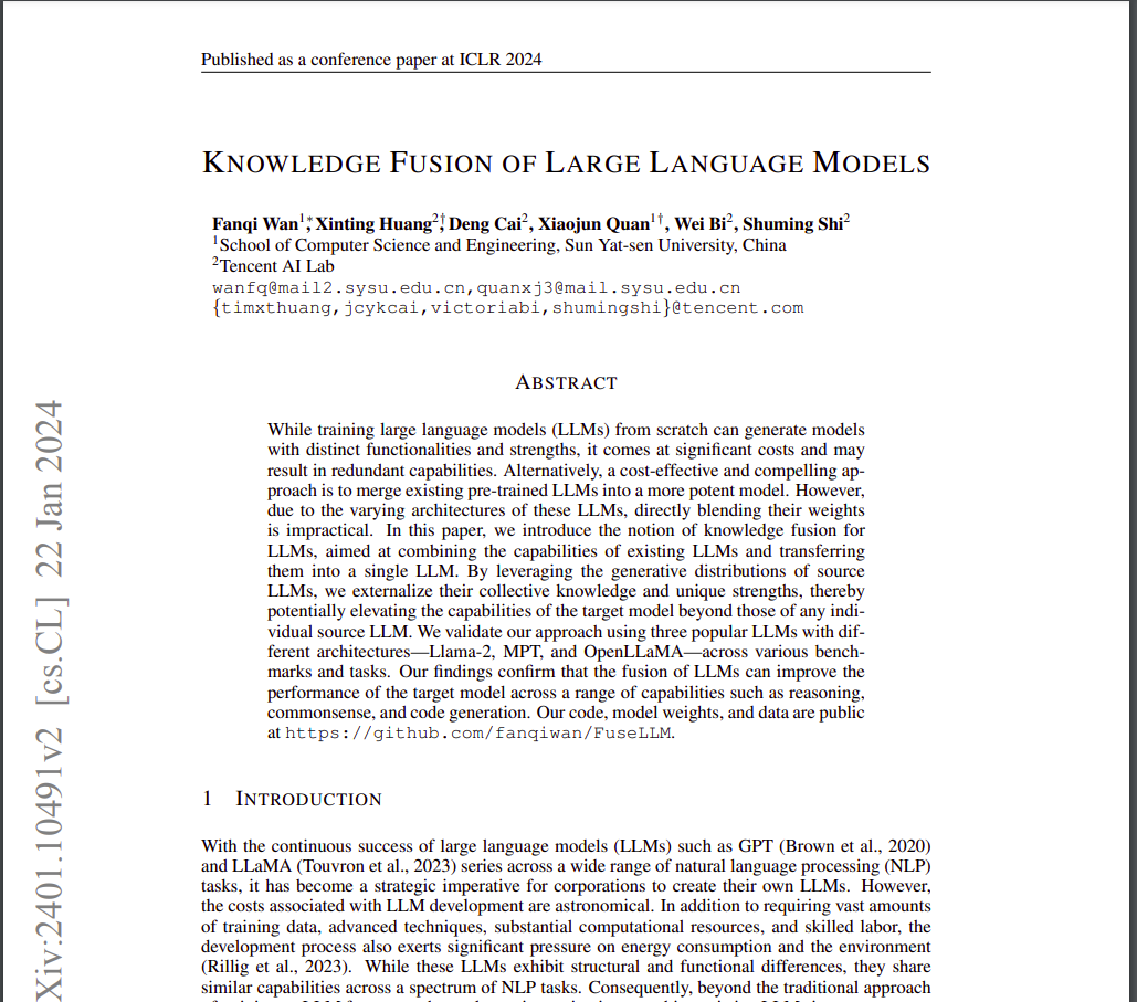 Knowledge Fusion of Large Language Models (LLMs)