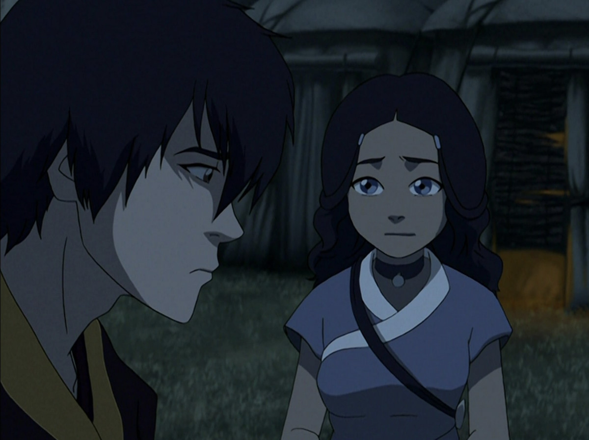 Zuko luce triste, mientras Katara le sonríe.