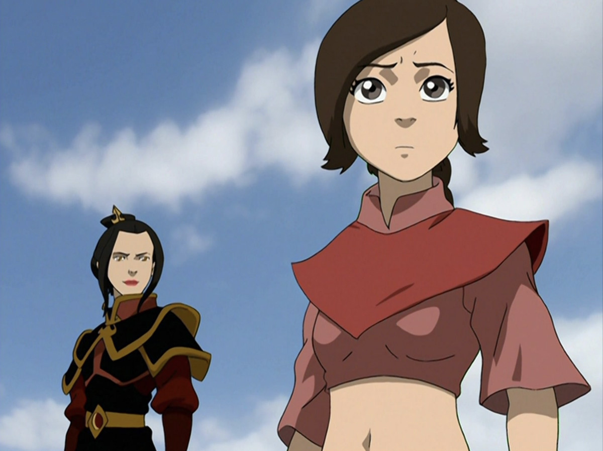 Ty Lee looking worried while Azula, behind her, looks confident