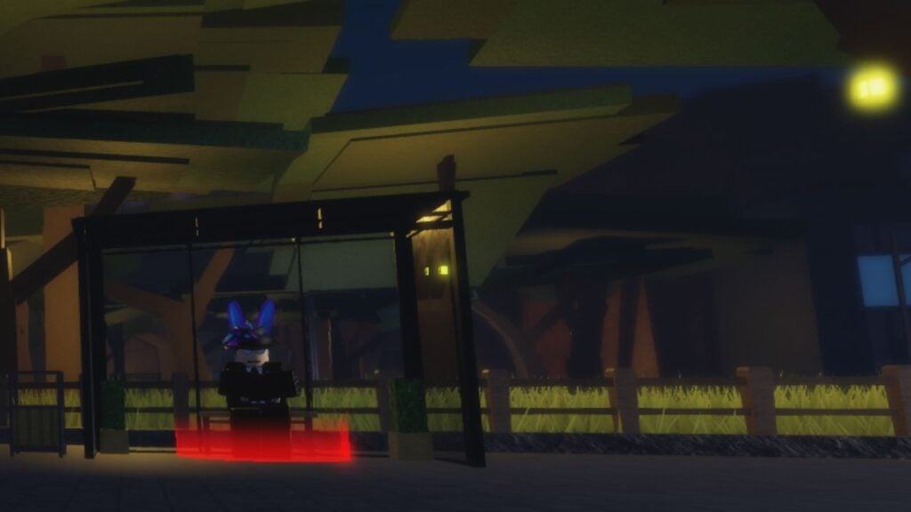 Feature image for our Sakura Stand Anubis Requiem guide. It shows the Anubis quest NPC in the bus shelter after dark.