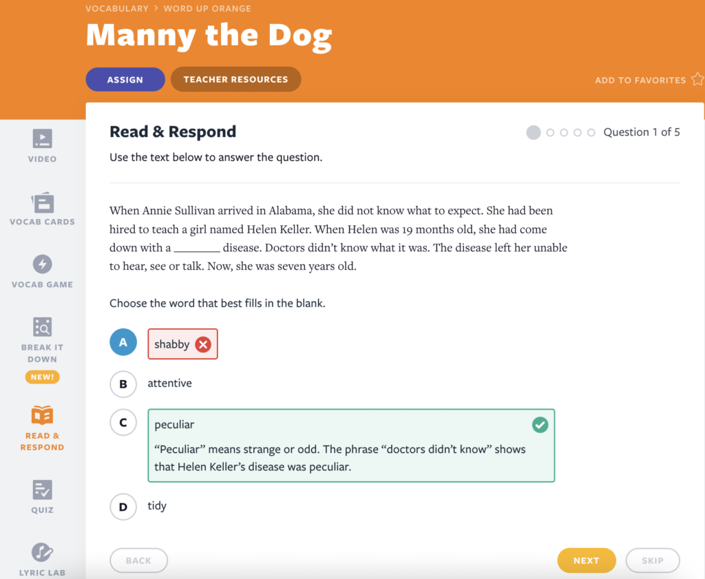 Manny the Dog Word Up Read & Respond activity