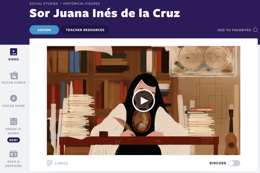 Geschiedenis beroemde vrouwen videoles over Sor Juana Inés de la Cruz