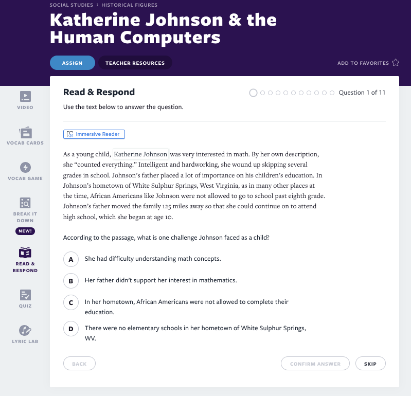 Katherine Johnson und die menschlichen Computer lesen und antworten