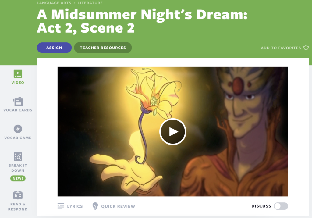 Shakespeare A Midsummer Night's Dream: Act 2, Scene 2 lesvideo