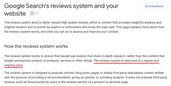Google's reviews system improved at a regular and ongoing pace