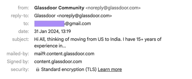ejemplos de encabezados de correo electrónico, Glassdoor