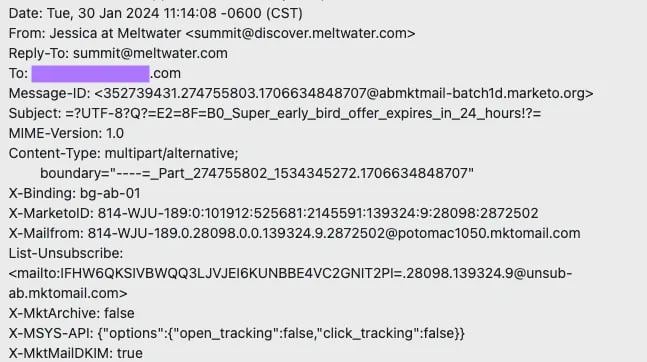 電子メールヘッダーの例、Meltwater