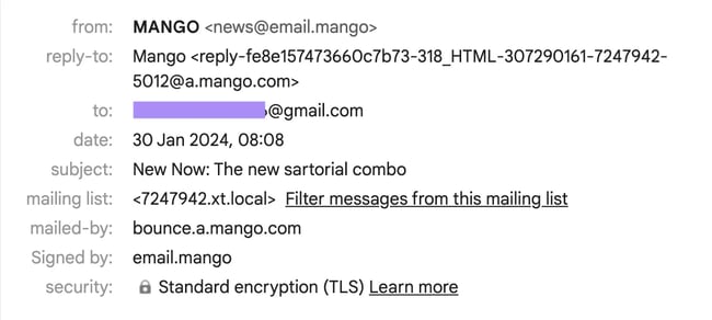 exemplos de cabeçalho de e-mail, Mango