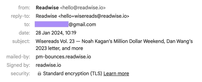 exemplos de cabeçalho de e-mail, Readwise