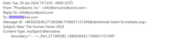 email header examples, Proofpoint