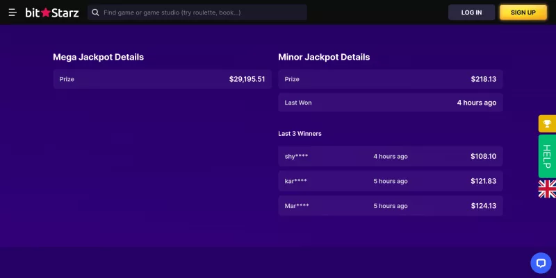 Στιγμιότυπο οθόνης των λεπτομερειών τζάκποτ Jackpotz Mania του BitStarz
