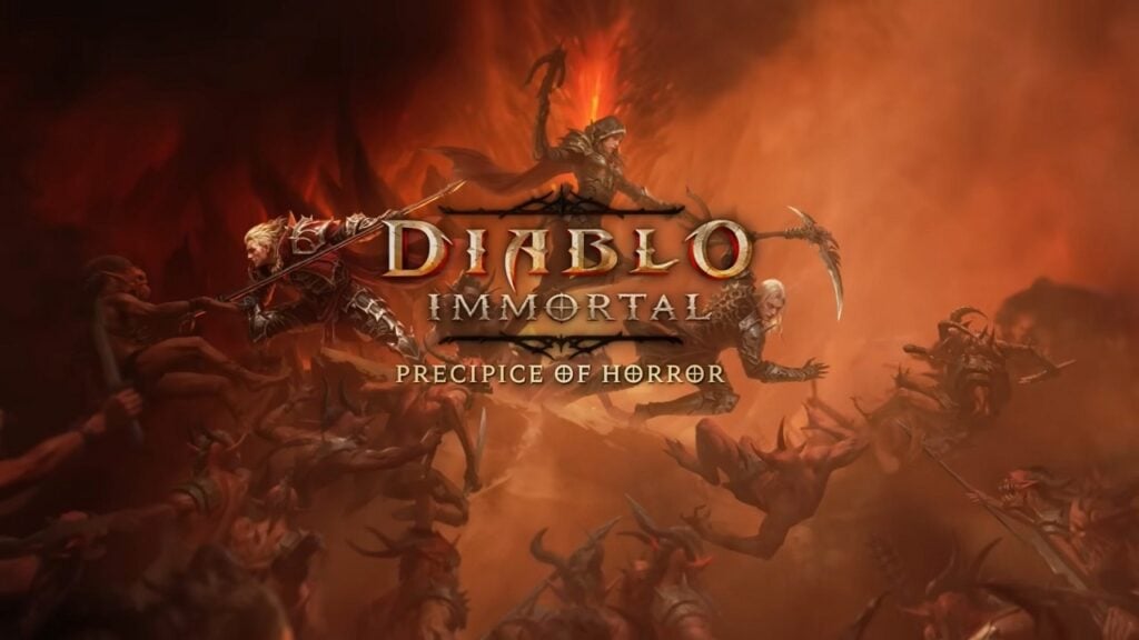 hình ảnh nổi bật cho đứa con trai mới của chúng tôi Diablo Immortal 2024. Nó có áp phích cho bản cập nhật Precipice of Horror.