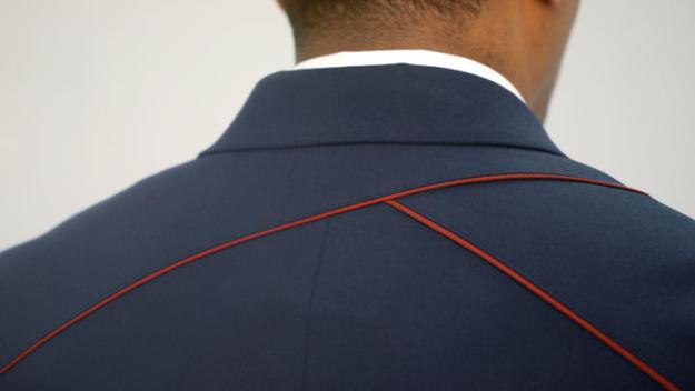 A detail shot of the prototypes for Delta's all-new, modern uniform collection.