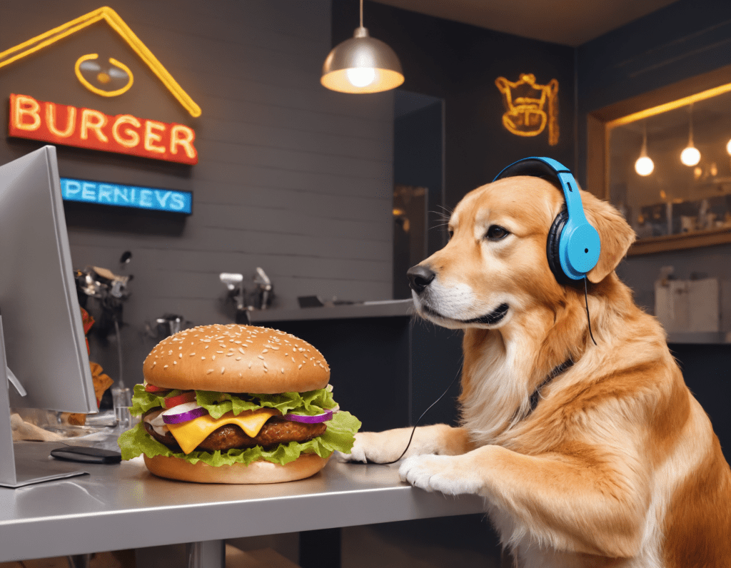 Fooocus AI art golden retriever burger