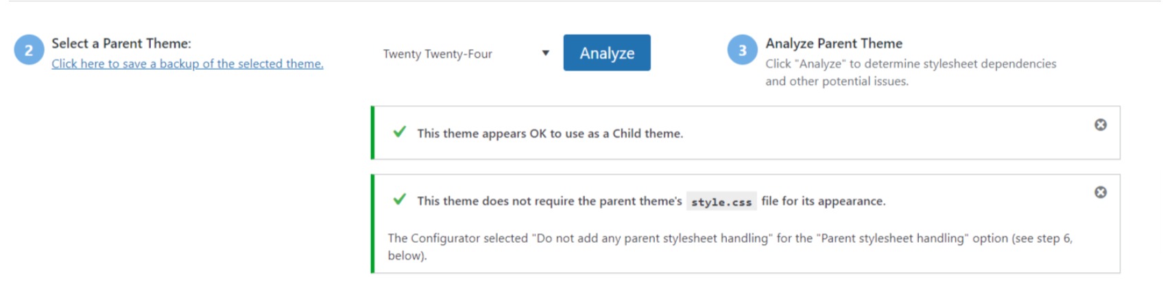 Select parent theme