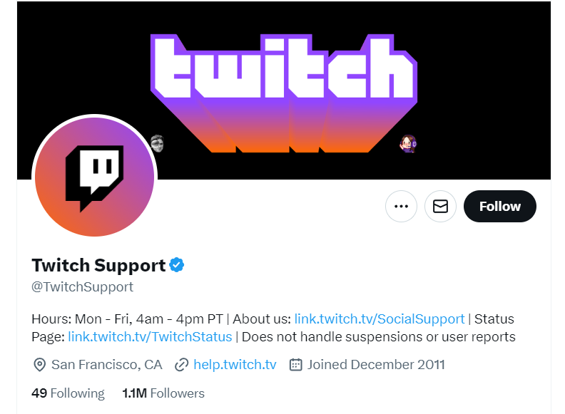 صفحة دعم Twitch على X
