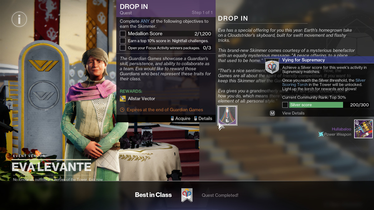 Een Guardian pikt de Drop In-missie van Eva Levante op in Destiny 2