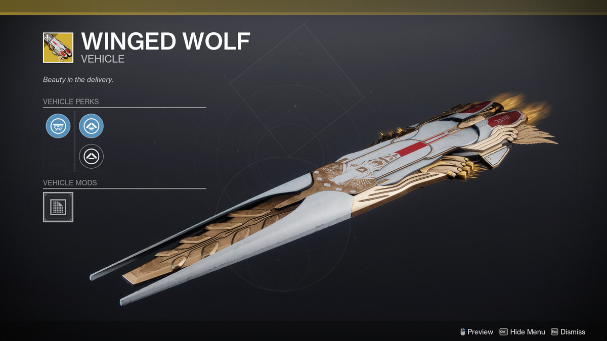 De Winged Wolf Eververse-only exotische skimmer in Destiny 2