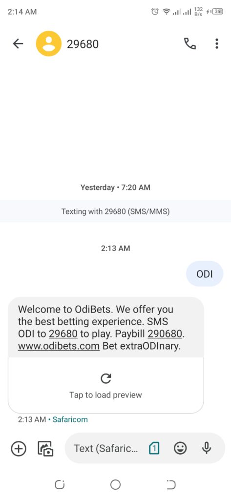 Registro por SMS en Odibets