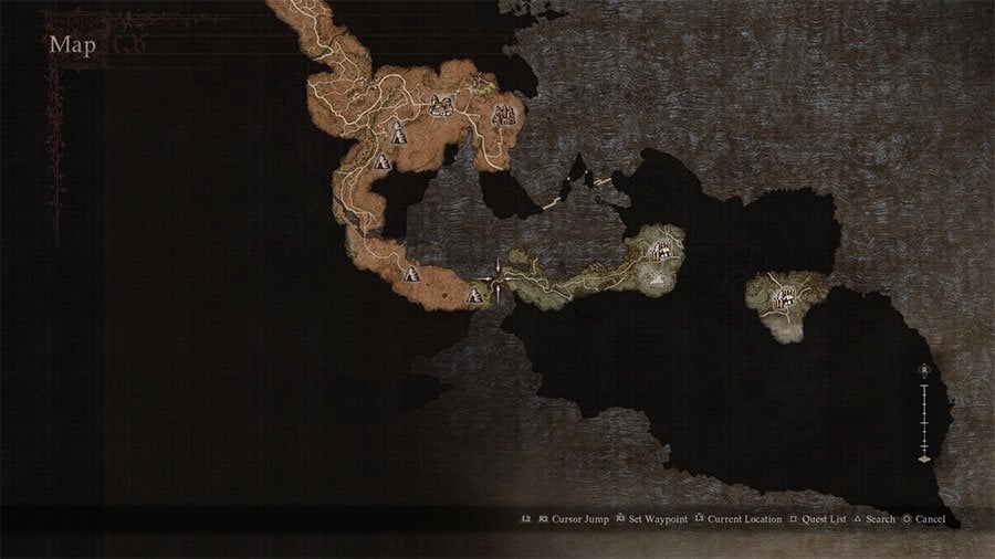 Een kaart die laat zien waar je de Magick Archer-roeping kunt vinden