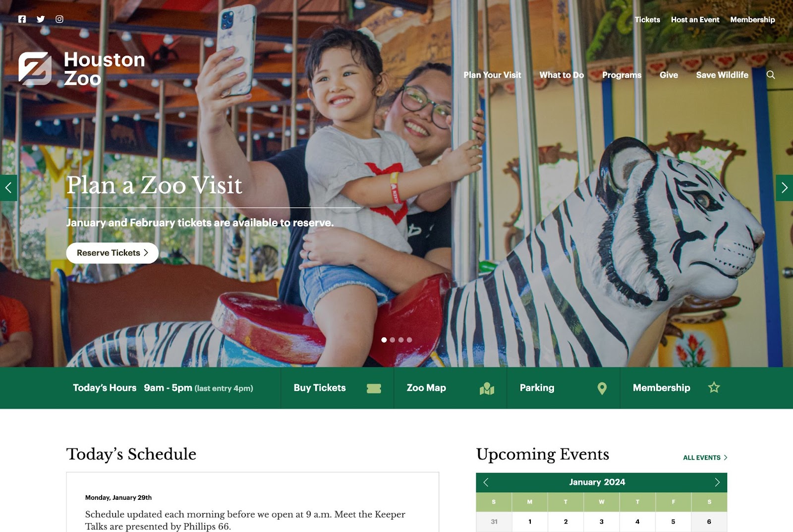 home page del sito web wordpress dello zoo di Houston