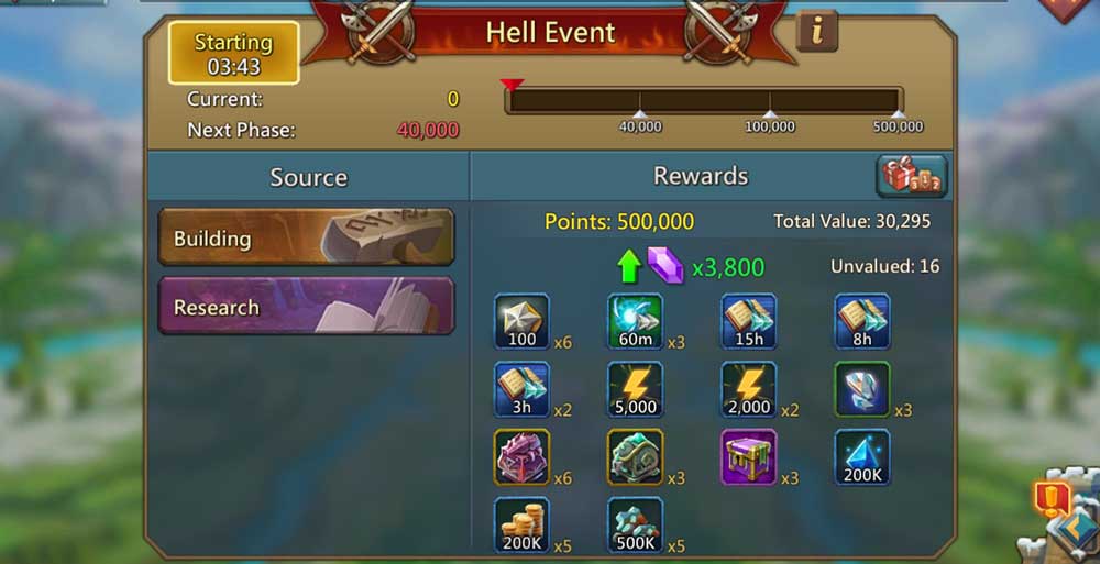 Hell Event and Gems for Stage 3
