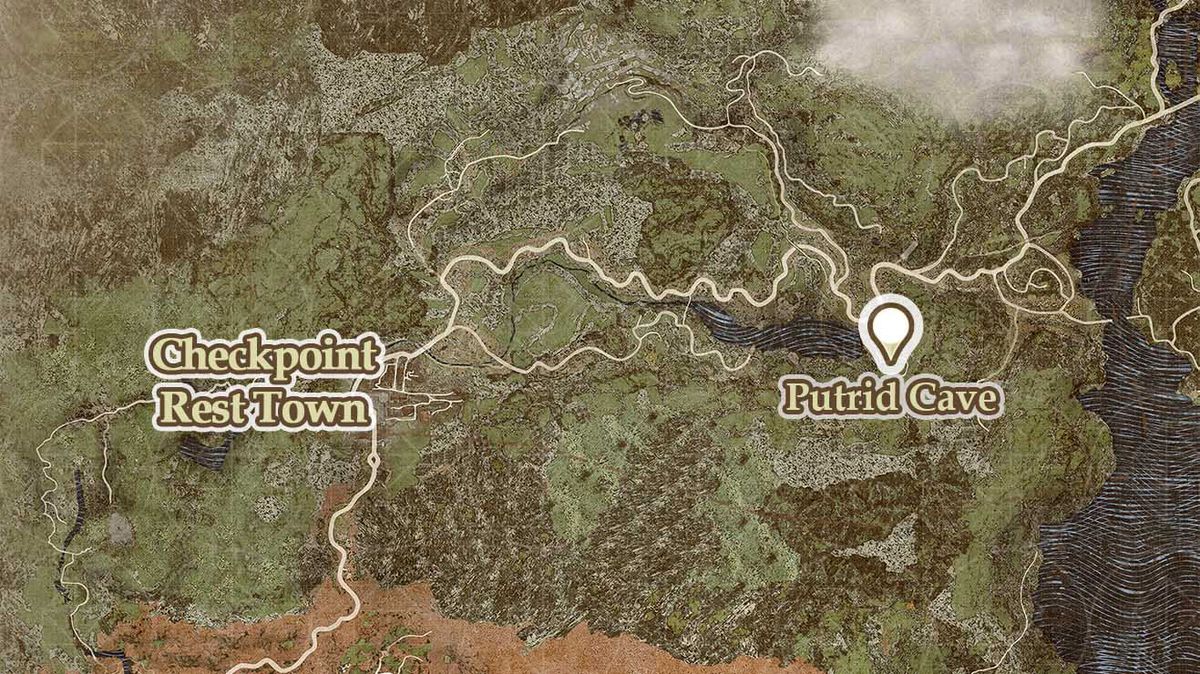 A map shows the location of Rodge in the Putrid Cave for the Dragon’s Dogma 2 side quest ‘Prey for the Pack’