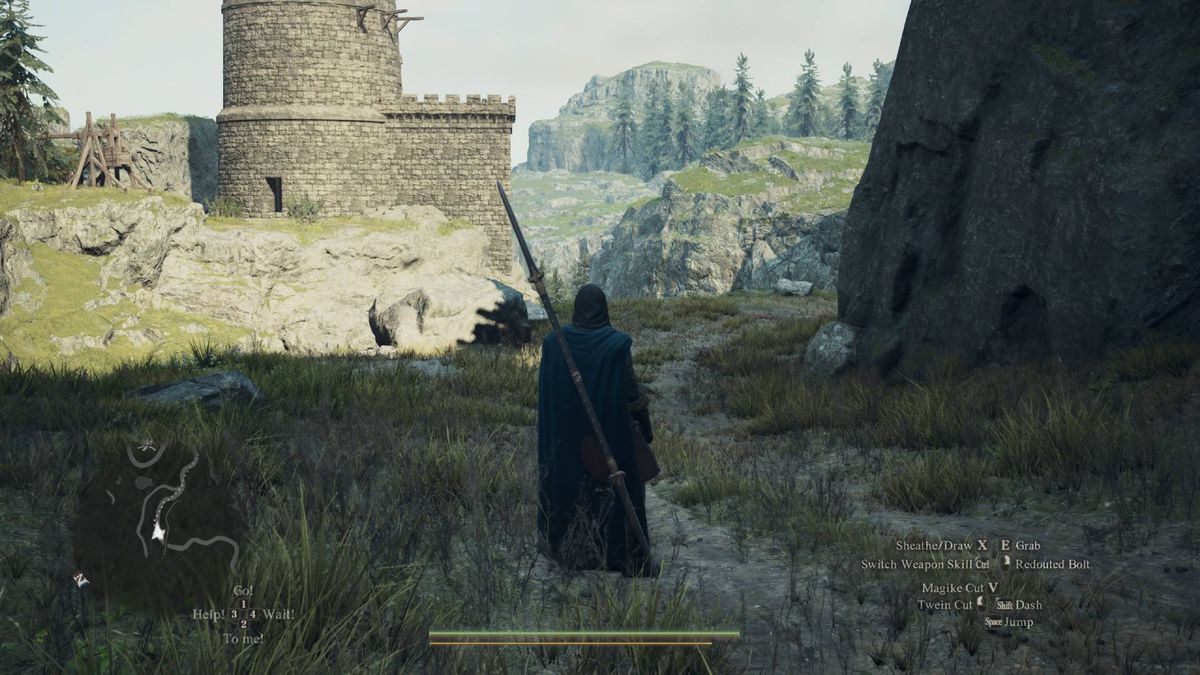 The Arisen looks at a large castle tower in Dragon’s Dogma 2