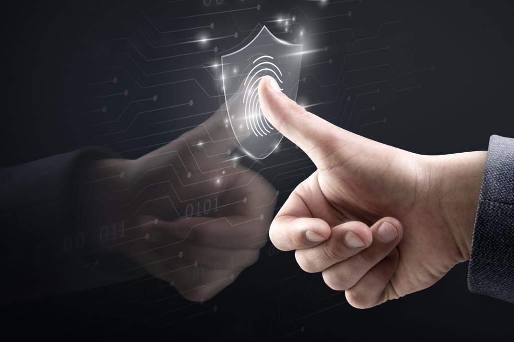 Biometrisen teknologian tausta sormenjälkien skannausjärjestelmällä virtuaalisen näytön digitaalisessa remixissä