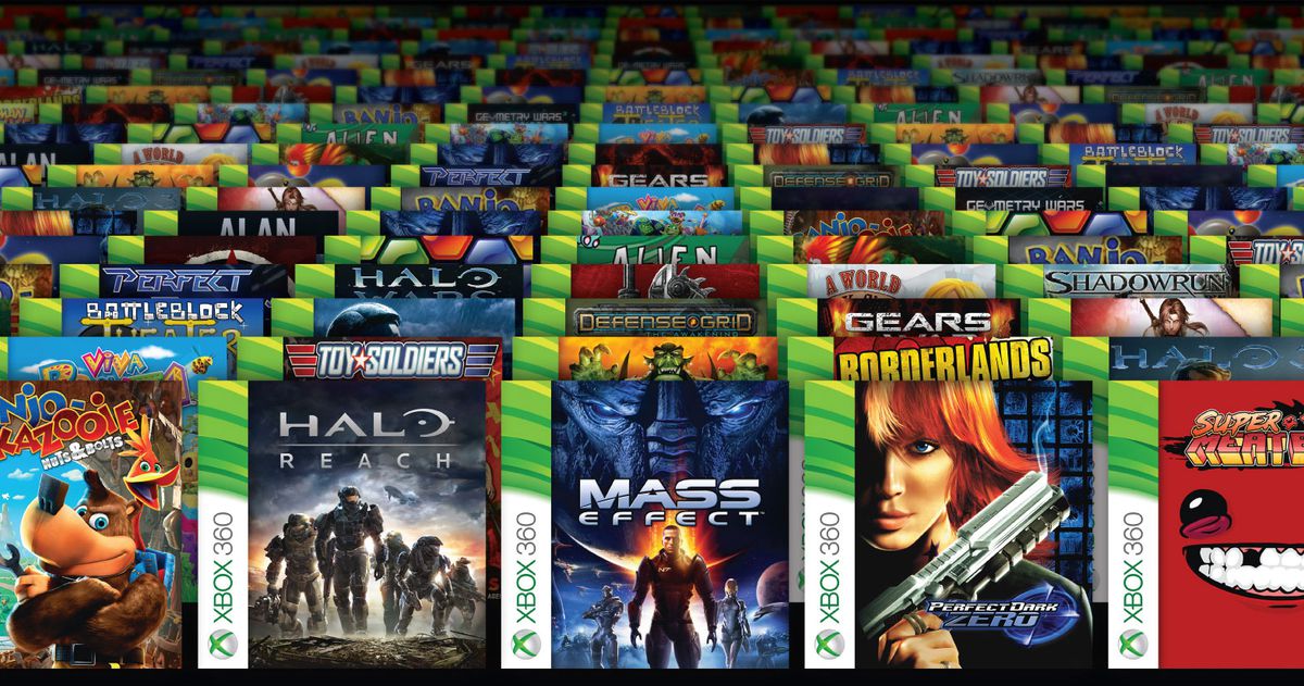 Une image montrant les couvertures de nombreux jeux Xbox 360 s'éloignant au loin