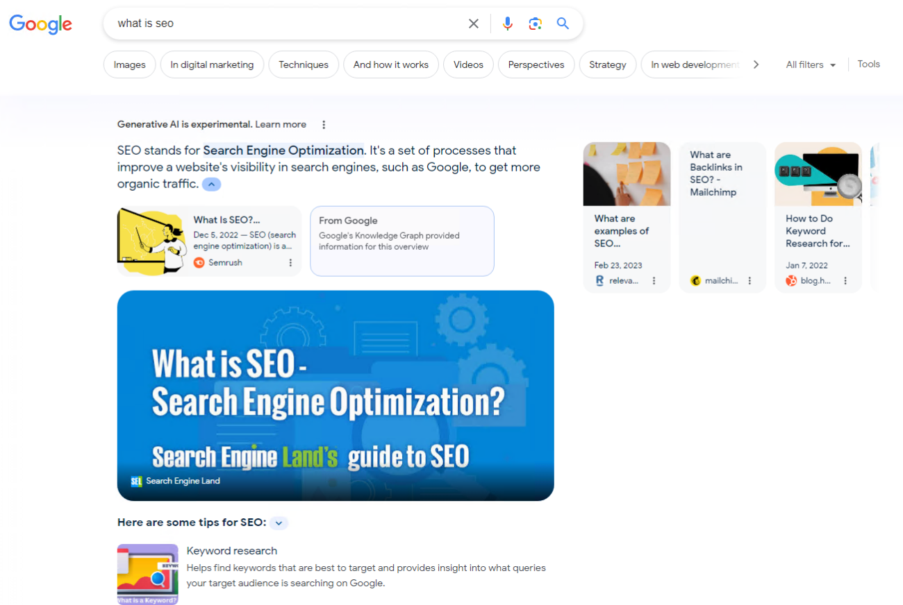 جوجل SGE - تعريف تحسين محركات البحث