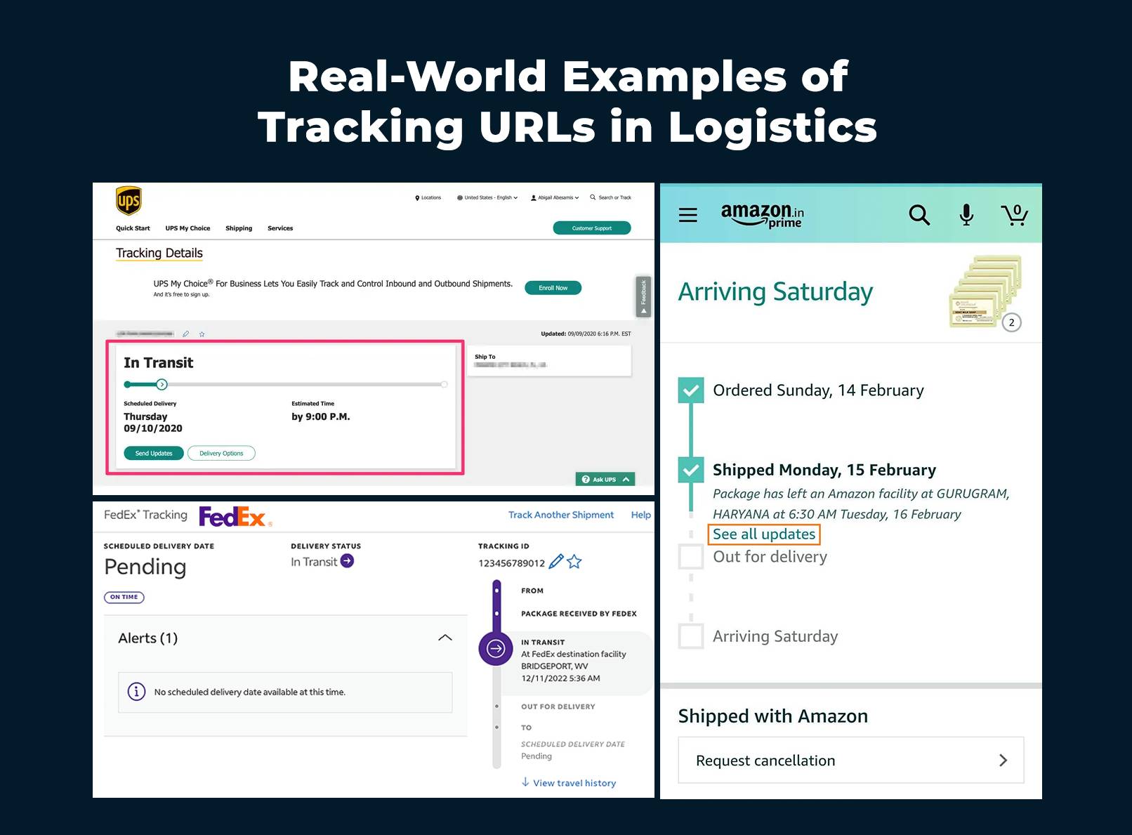 UPS Live Tracking FedEx Live Tracking Página de rastreamento de pedidos Amazon Live