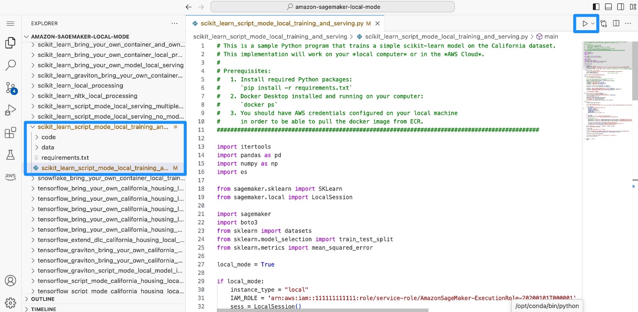Ejecute archivos Python en espacios de SageMaker Studio usando el modo local