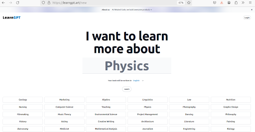 الصفحة الرئيسية لـ LearnGPT