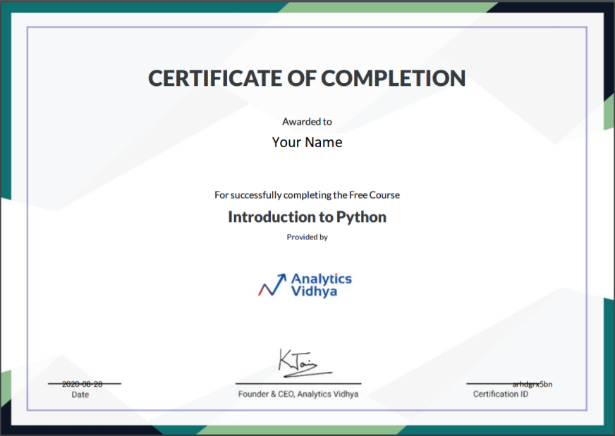 Certificate of Completion