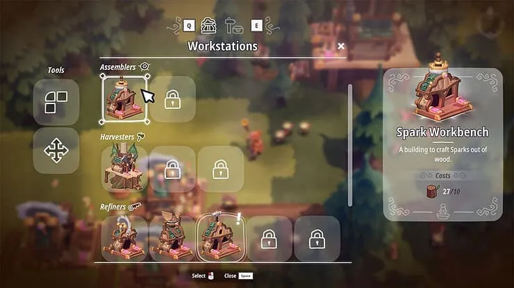 Ett galleri med bilder som visar spel, grafik, funktioner och världsbyggande av spelet Oddsparks: An Automation Adventure