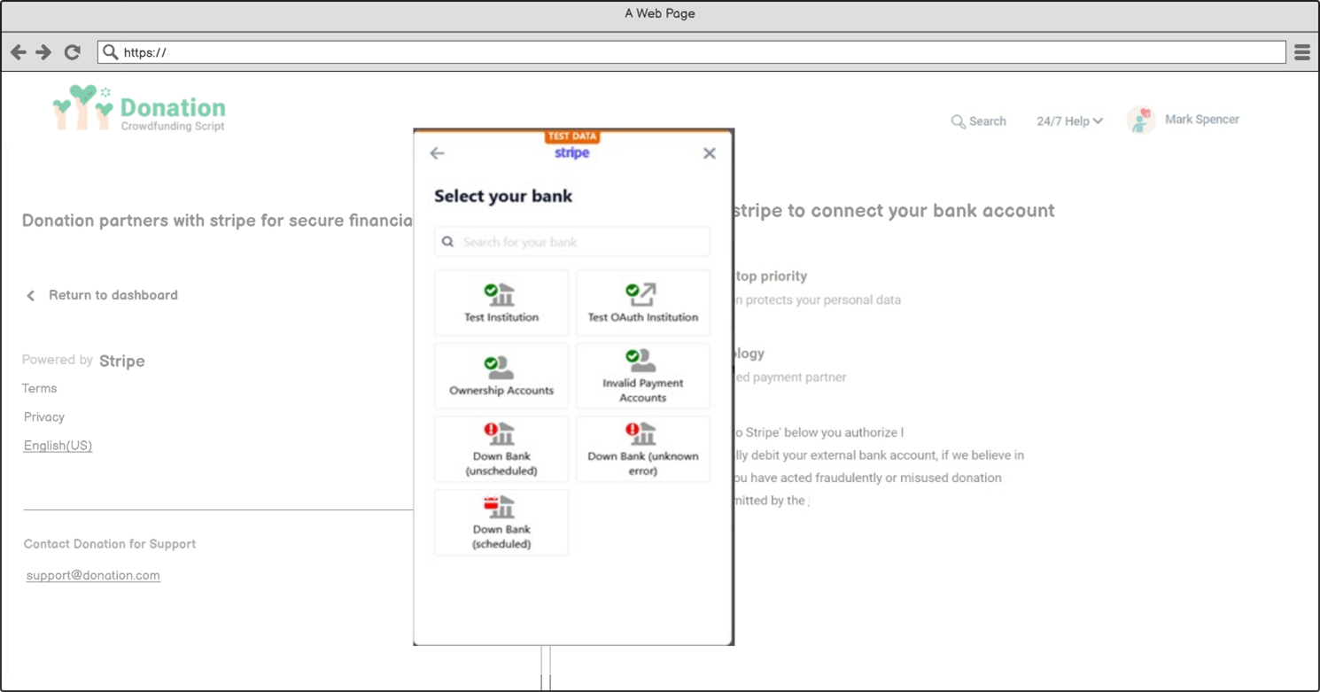 Step-2 Select your bank of stripe in crowdfunding software