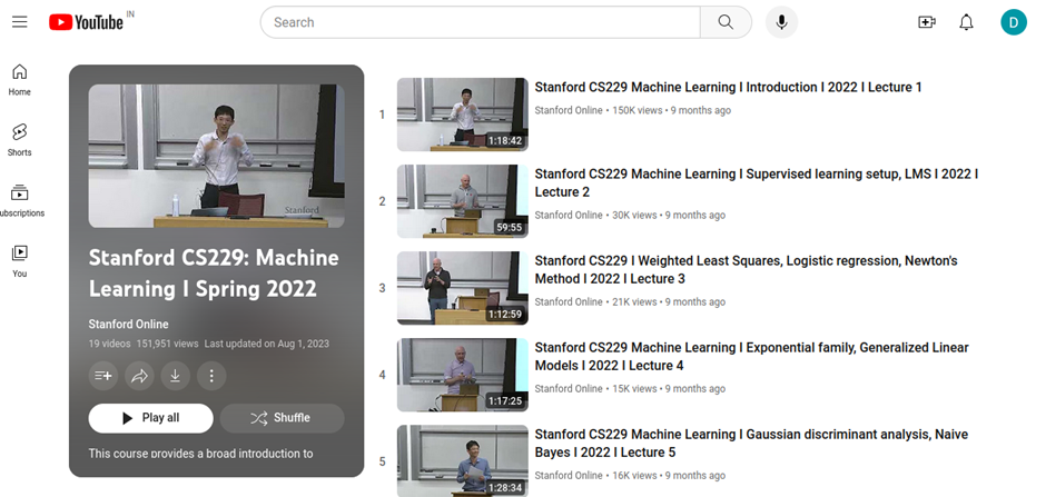 Stanford CS229: Machine Learning