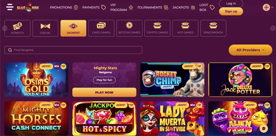 Jackpot games on SlotVibe casino