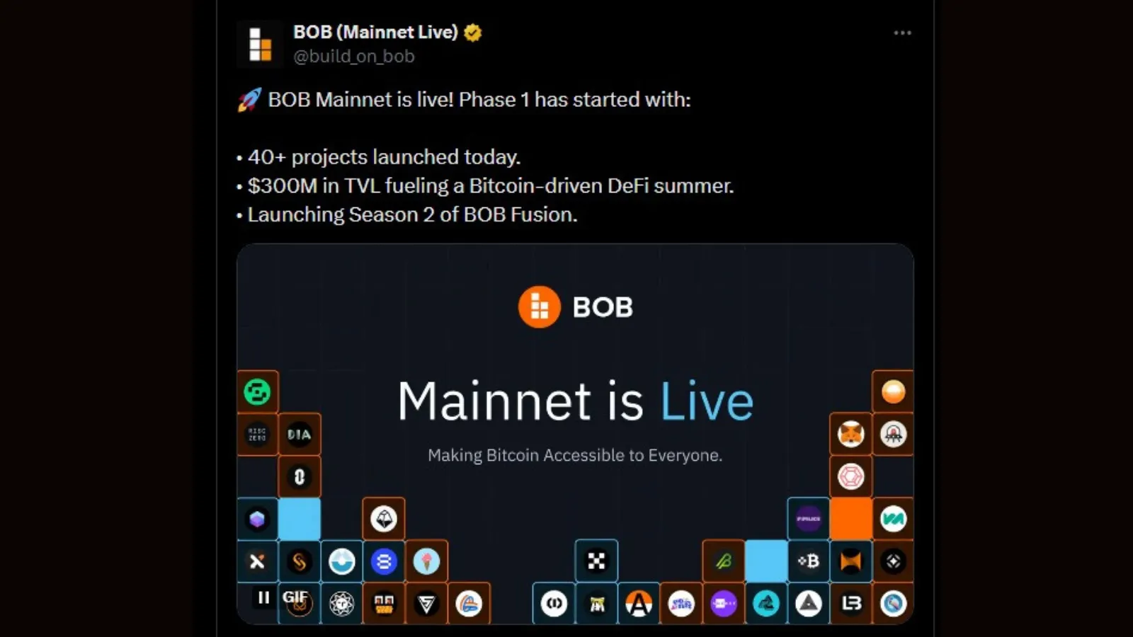BOB Mainnet Launch Announcement
