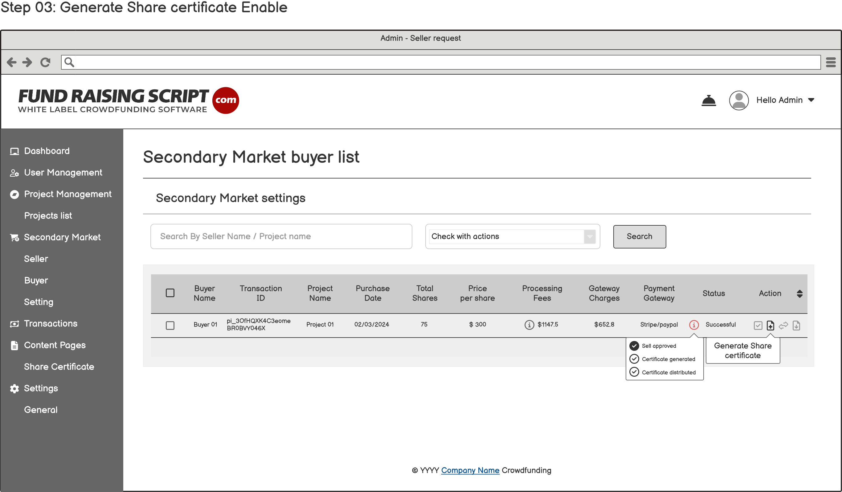 8.0.2 Buyer list Enable certificate generate
