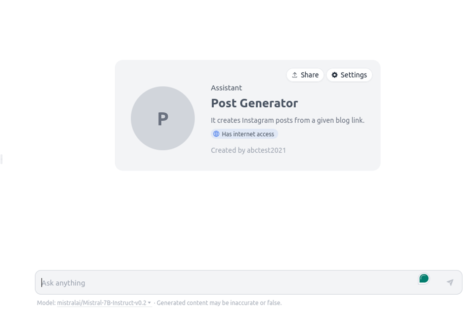 Post Generator created on HuggingChat